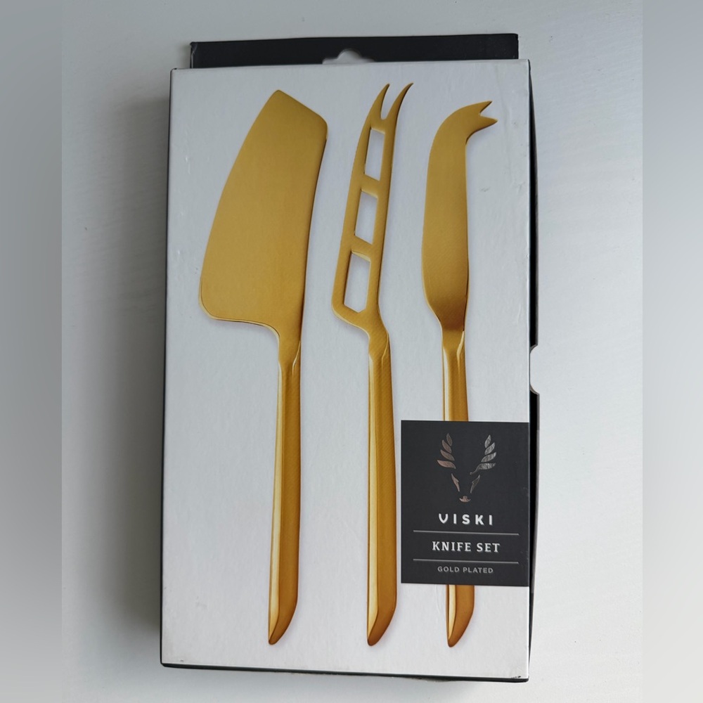 Viski Gold Cheese Knives, Set of 3 Cheese Knives, Stainless Steel - NWT